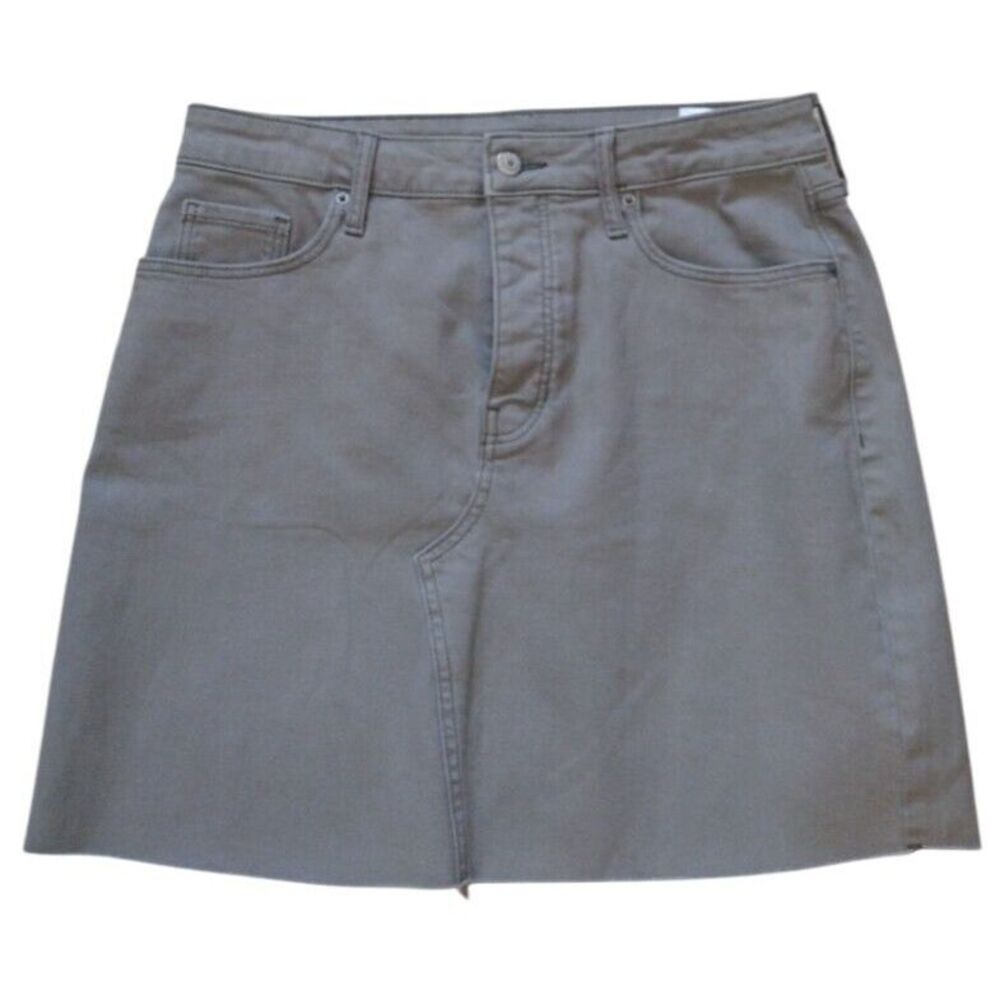 Old Navy Mini Skirt women 8 Green Sage Denim mid-rise‎ Button fly Cut Off Casual